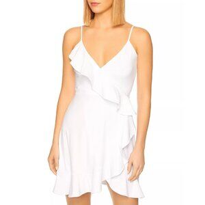 Susana Monaco Ruffled Mini Wrap Dress Size XS Sugar White Strappy Ruffle New